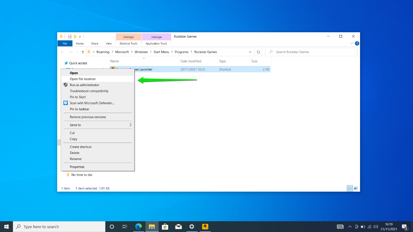 Select Open File Location in the context menu
