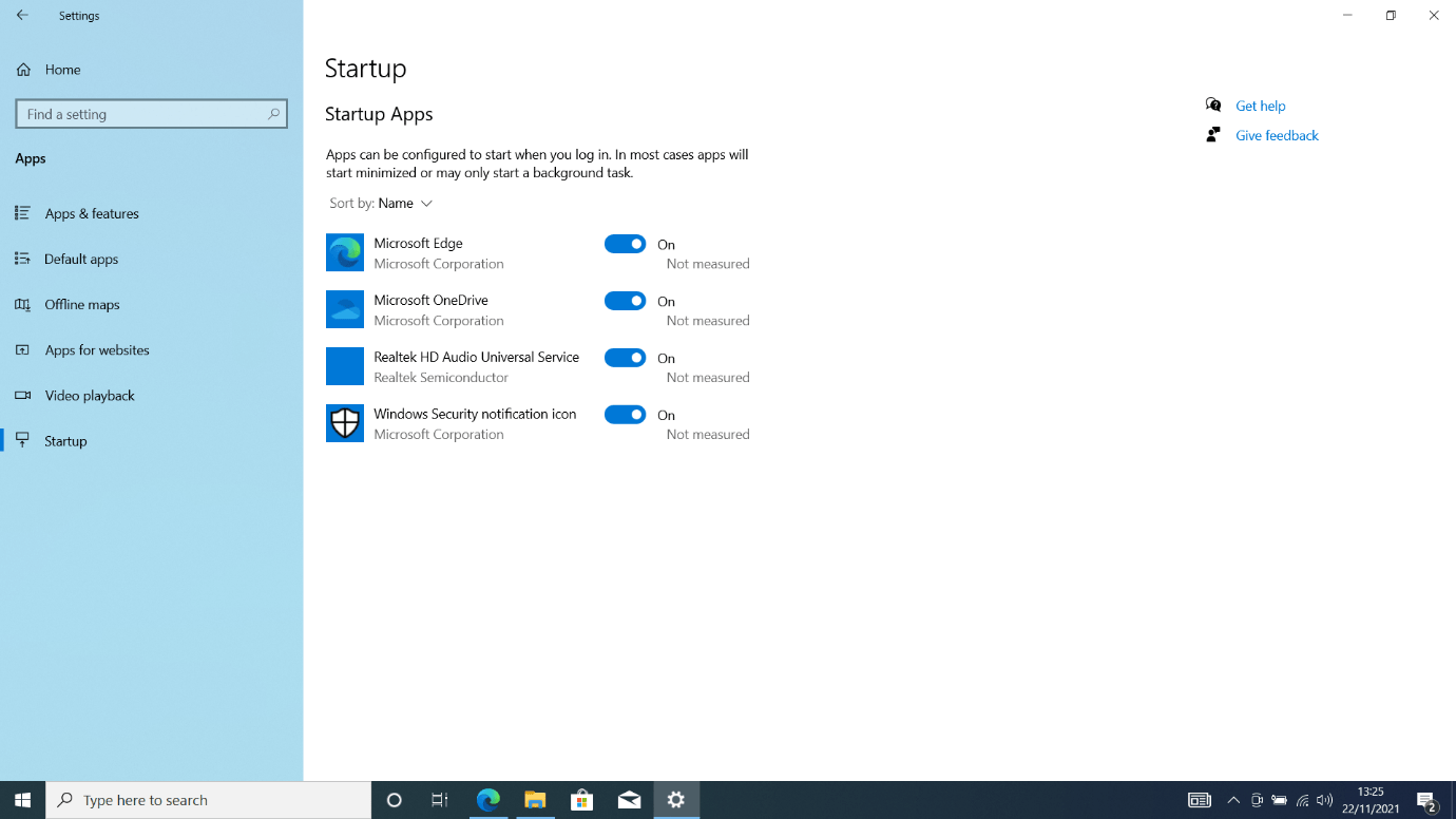 Turn off the switch for every startup application