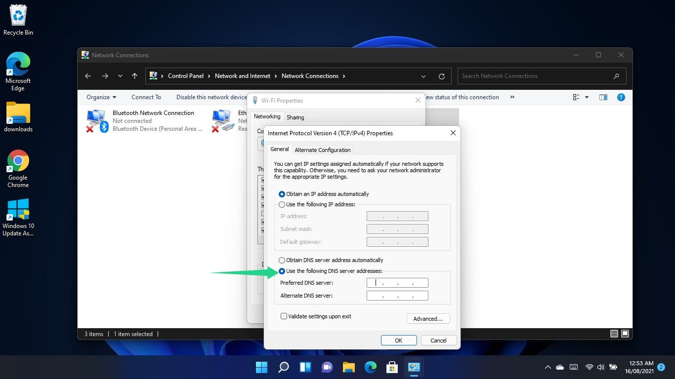 the Internet Protocol Version 4 (TCP/IPv4) Properties dialog window