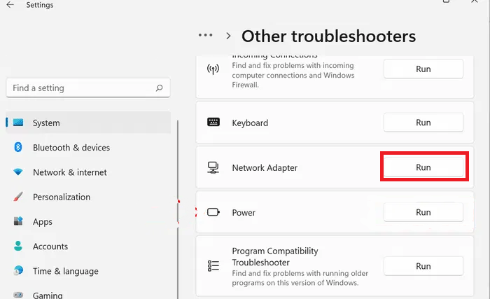 Network adapter Run