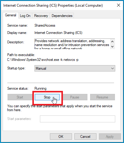 Internet Connection Sharing (ICS) Properties