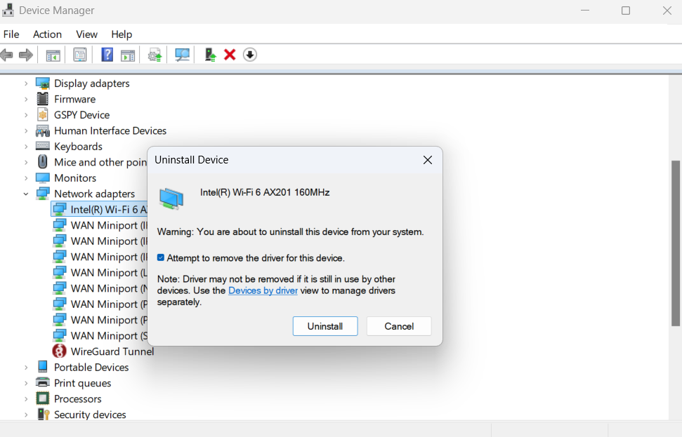 Attempt to remove the driver for this device