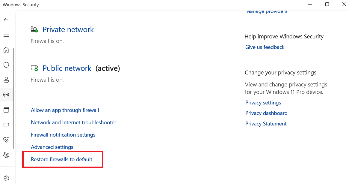 Restore firewalls to default