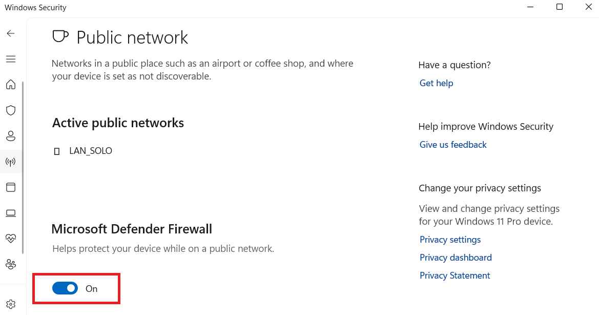 Microsoft Defender Firewall off