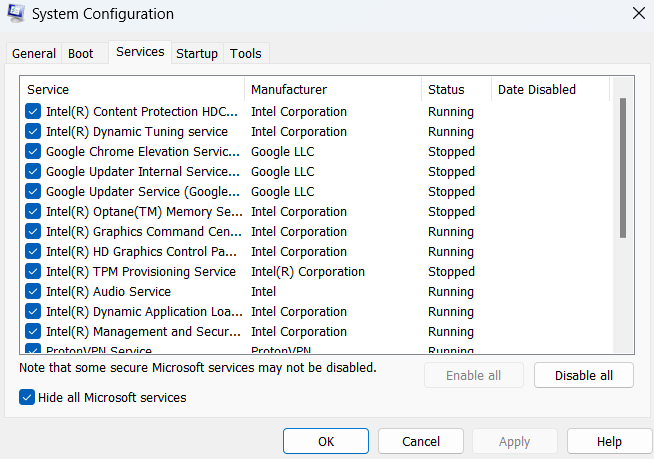 Hide all Microsoft services