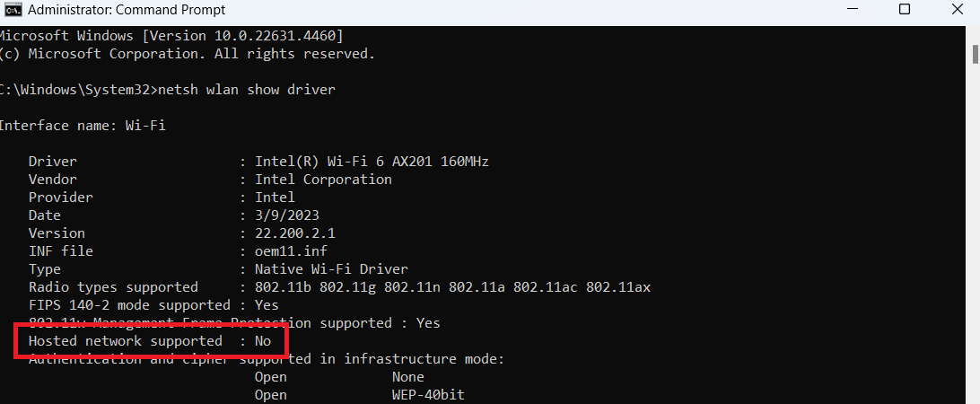 Hosted network supported