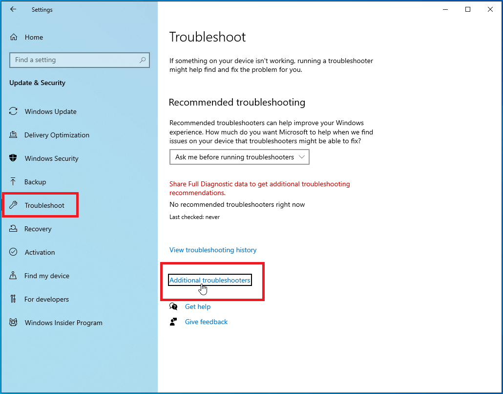 Additional troubleshooters