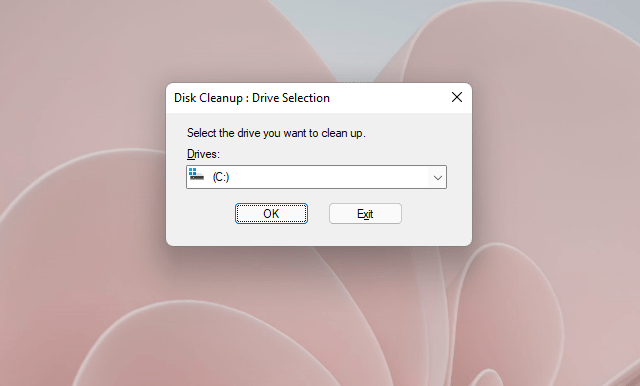 Select the drive in Disk Cleanup tool