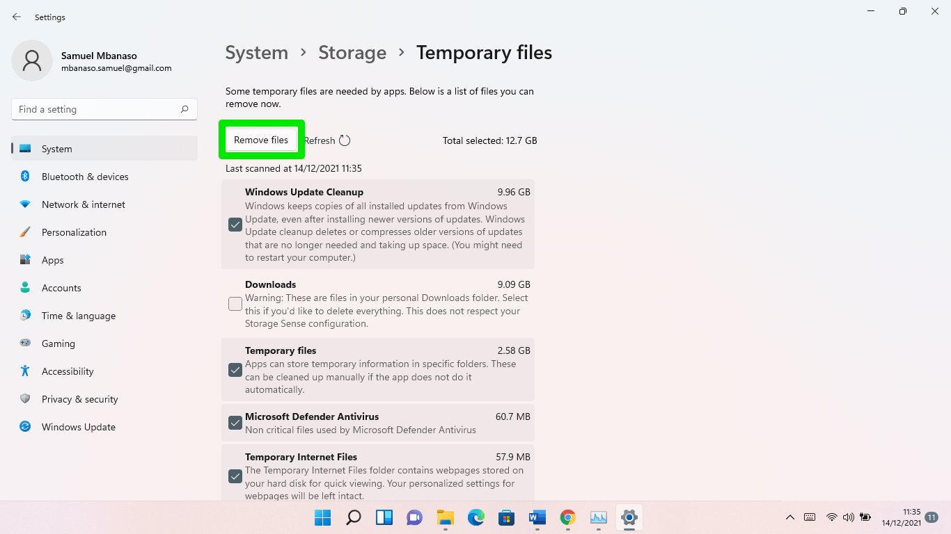 Select certain files you need to remove