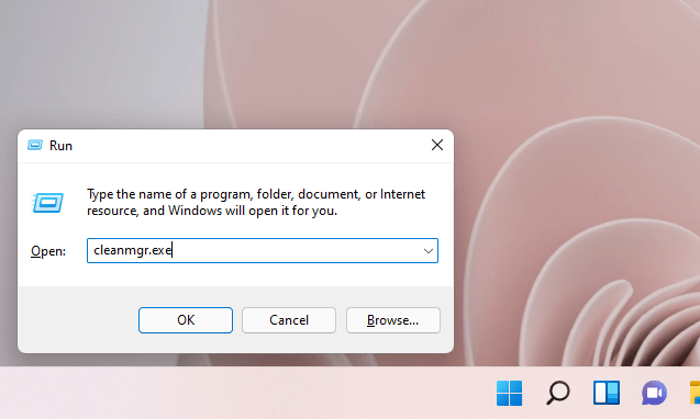 Type cleanmgr.exe in the Run dialog window