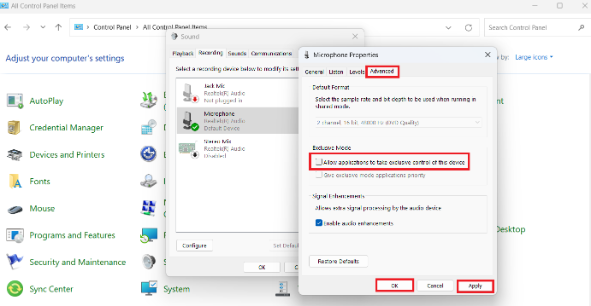 Allowing applications to take exclusive control of this device