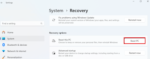 Choose Reset This PC