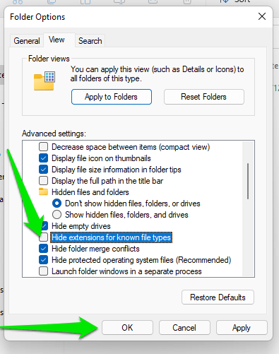Methods to unhide file extensions on Windows
