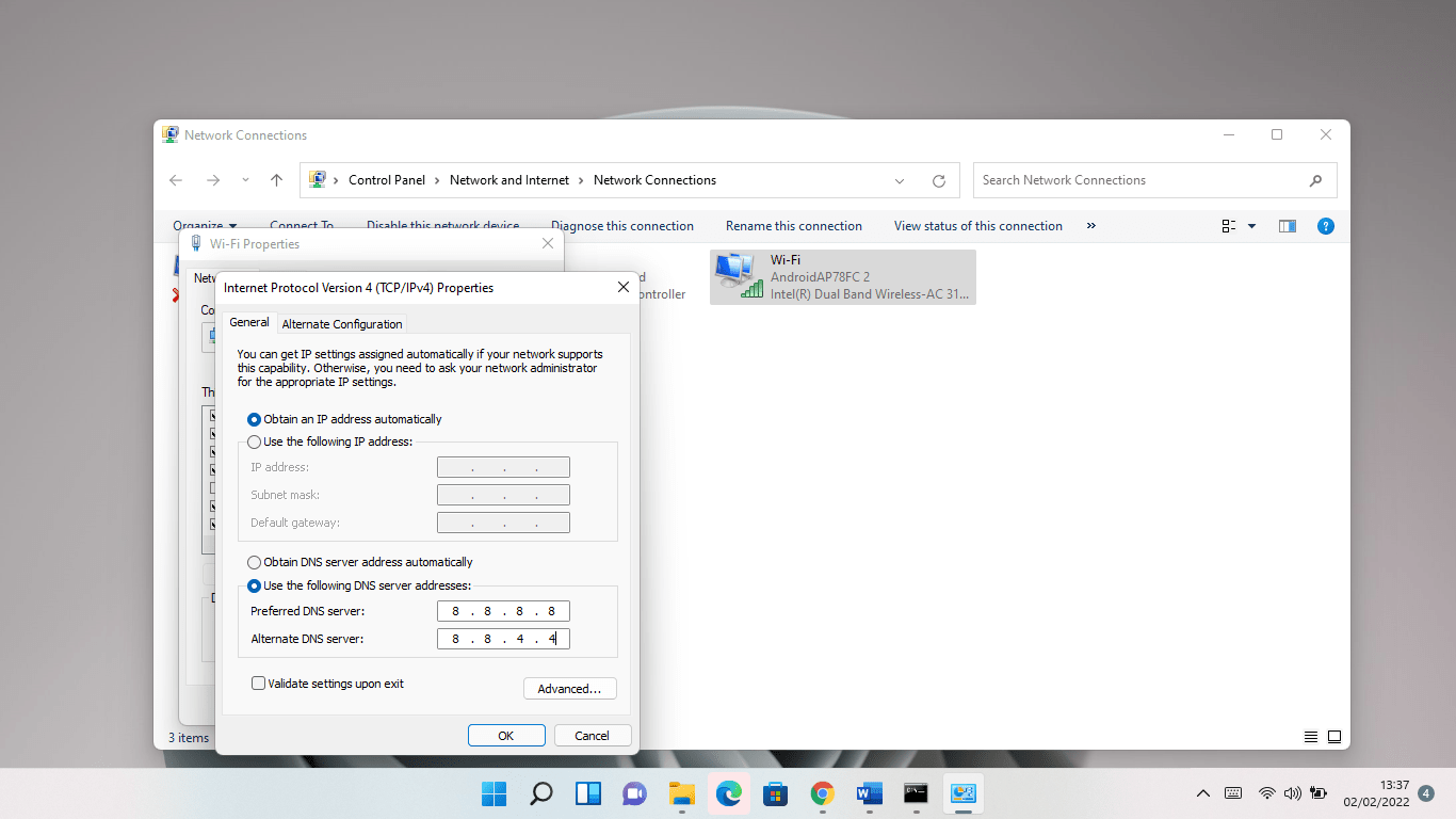 Now, select “Use the following DNS server addresses”