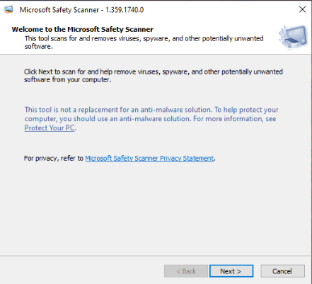 Vyberte typ skenování v bezpečnostním skeneru Microsoft