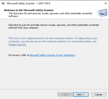 Выберите тип сканирования в Microsoft Safety Scanner