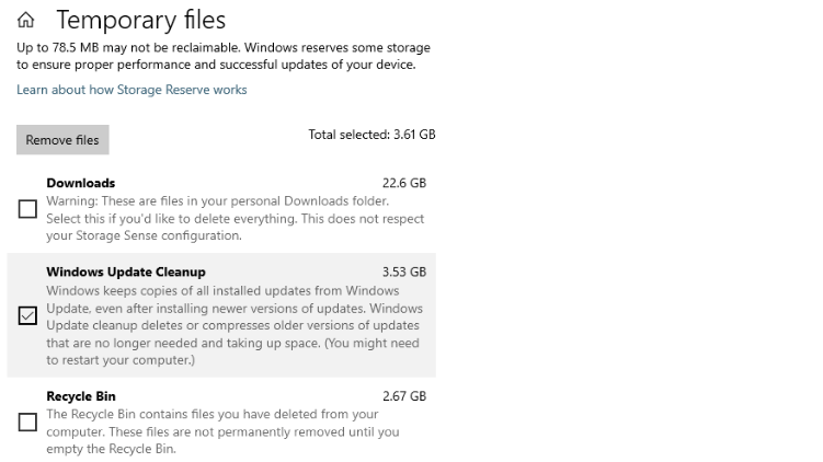 Use the storage sense in Windows 10 to clean up the WinSxS folder
