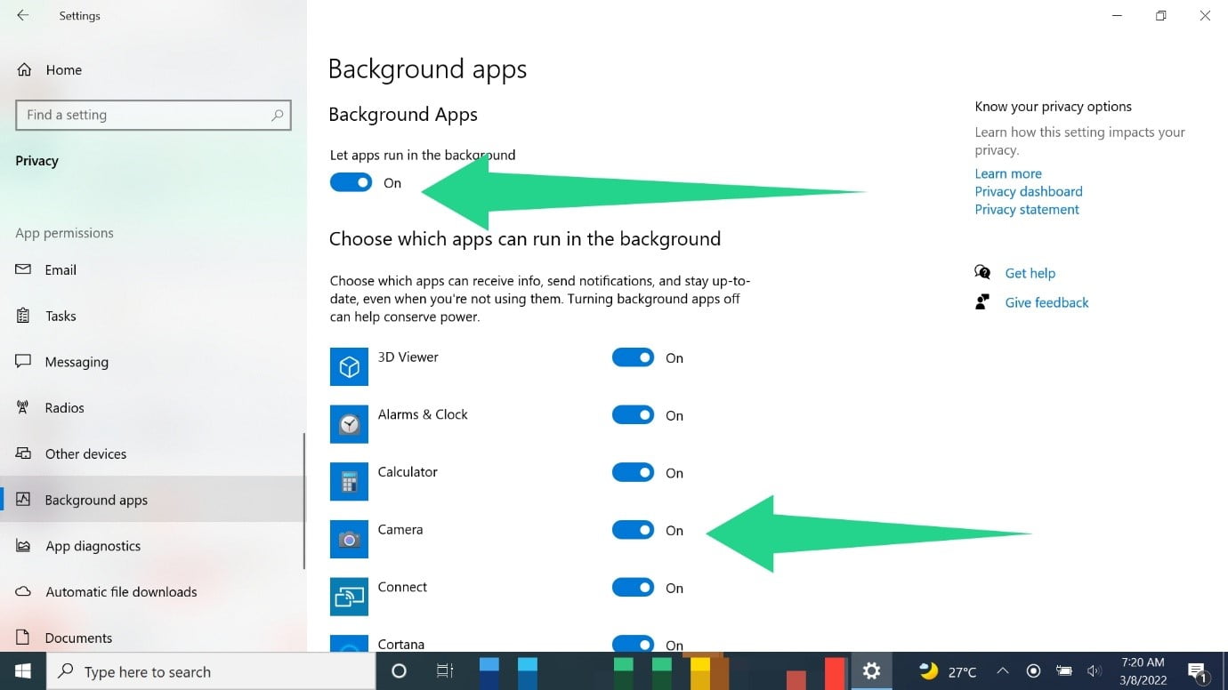 Close background apps in Windows 10