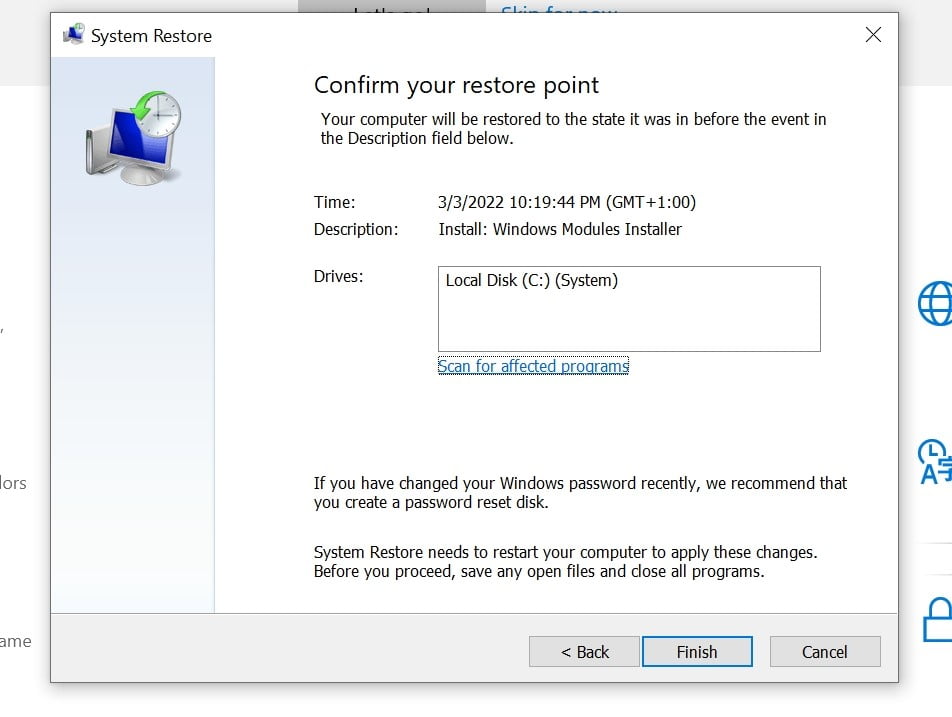 System Restore can speed up Windows 10