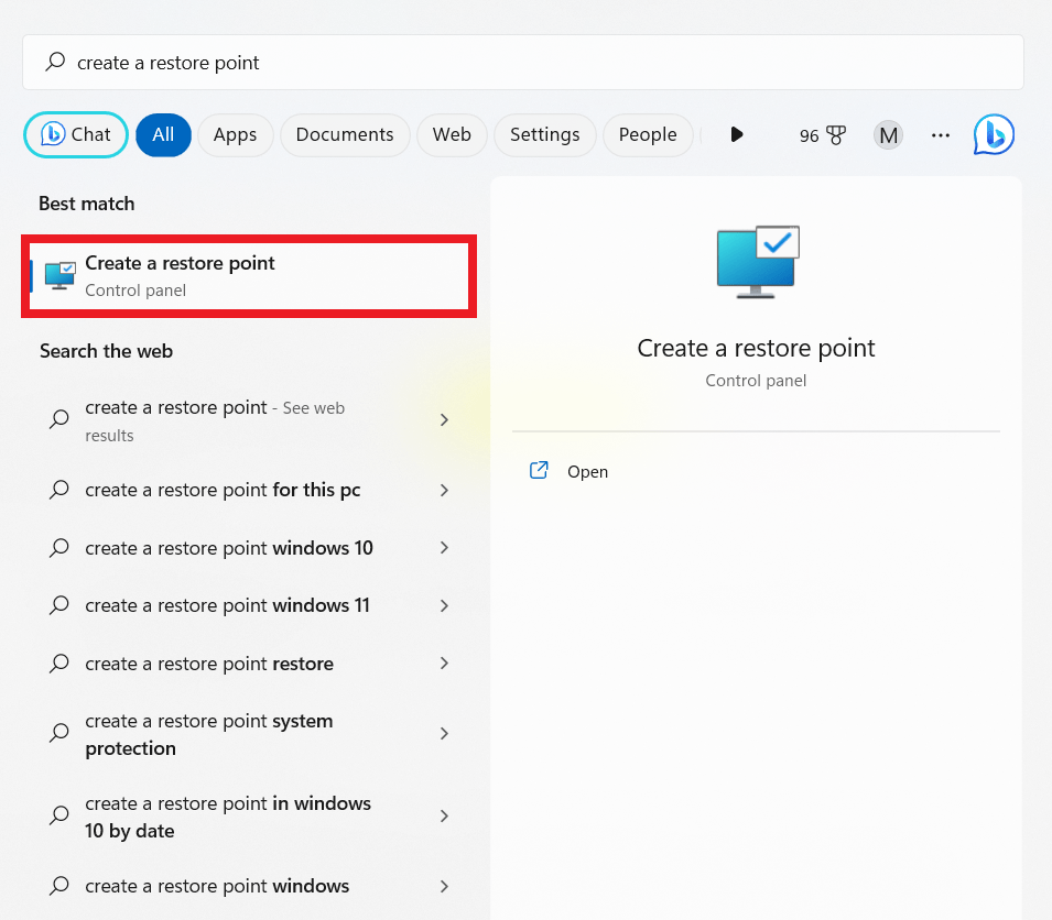 create a restore point