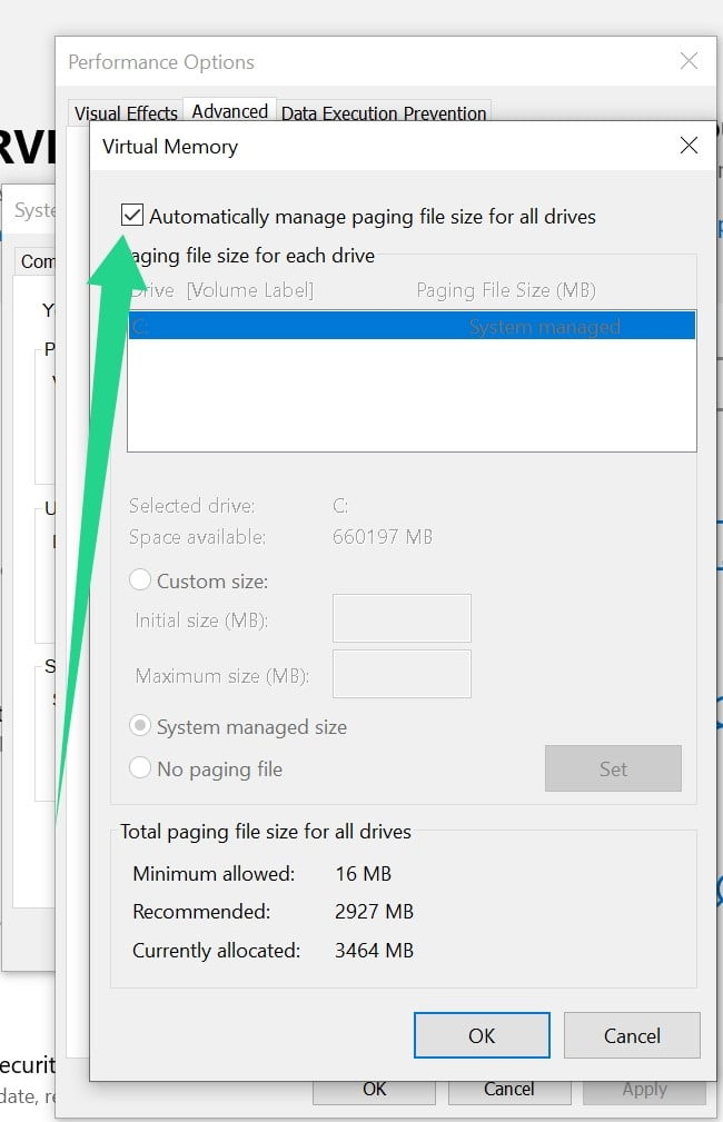 Here’s how to allow Windows to manage the page file