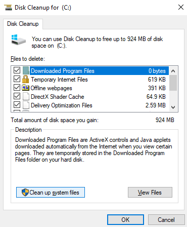 Use la opción de limpieza de disco en Windows