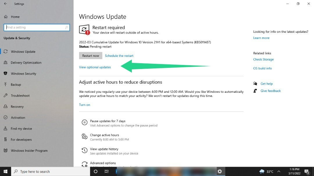 Click on View Optional Updates in the Windows Update client