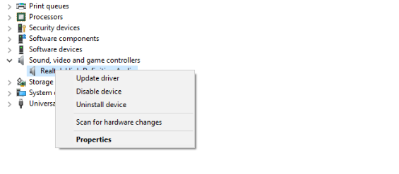 Right-click on the audio driver and choose “Update driver”