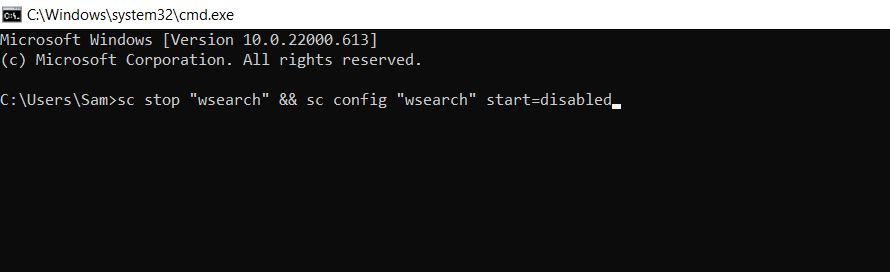Disable indexing with the use of Command Prompt