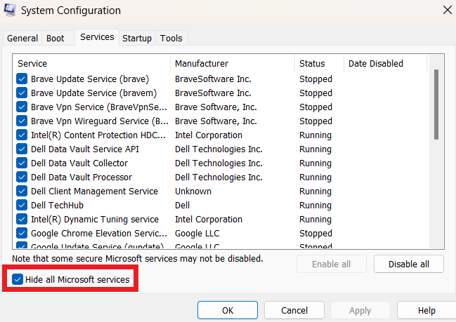 Hide all Microsoft Services