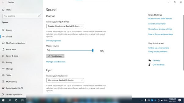 Check your sound input and output settings