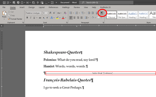 Here is how to remove section breaks with paragraph marks