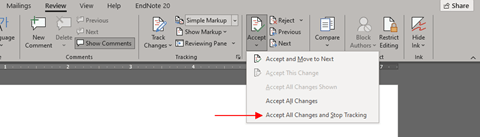 Save a copy of the Word document without tracking changes