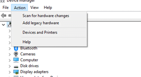 Click on the Action option at the top of the page and select Scan for hardware changes