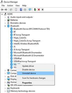 Right-click on the device driver and select the uninstall device option