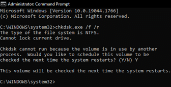 Check disk with CHKDSK command