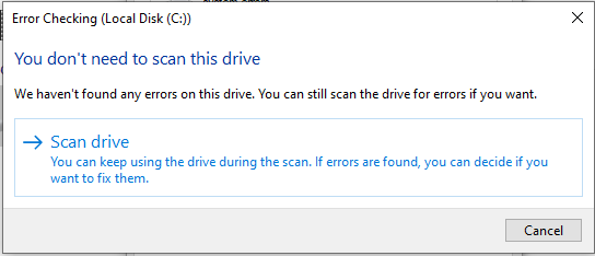 Error checking local disk