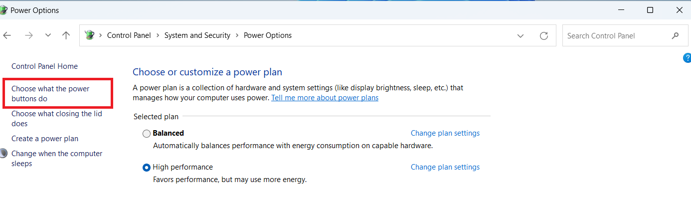 In the left pane, click <i>Choose what the power buttons do</i>