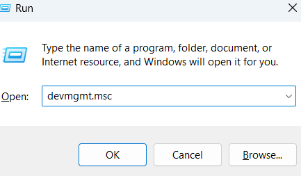 Run the devmgmt.msc in the Run dialog box