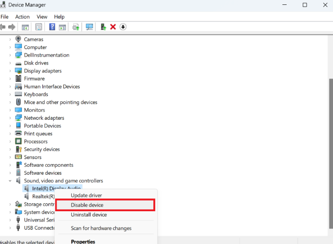 Right-click the audio device and click on <em>Disable Device</em> in the context menu