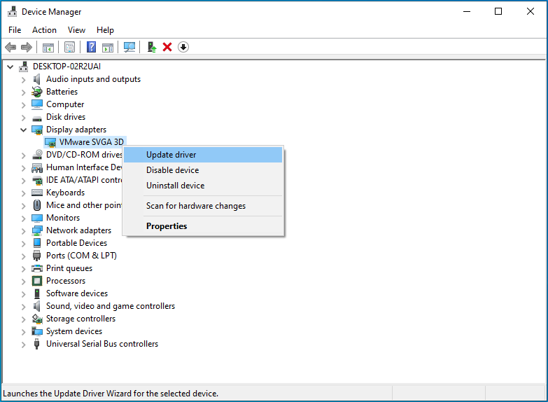 Choose <em>Update driver</em>