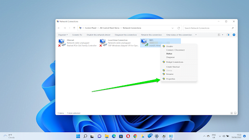 Right-click on your active connection and click on Properties.