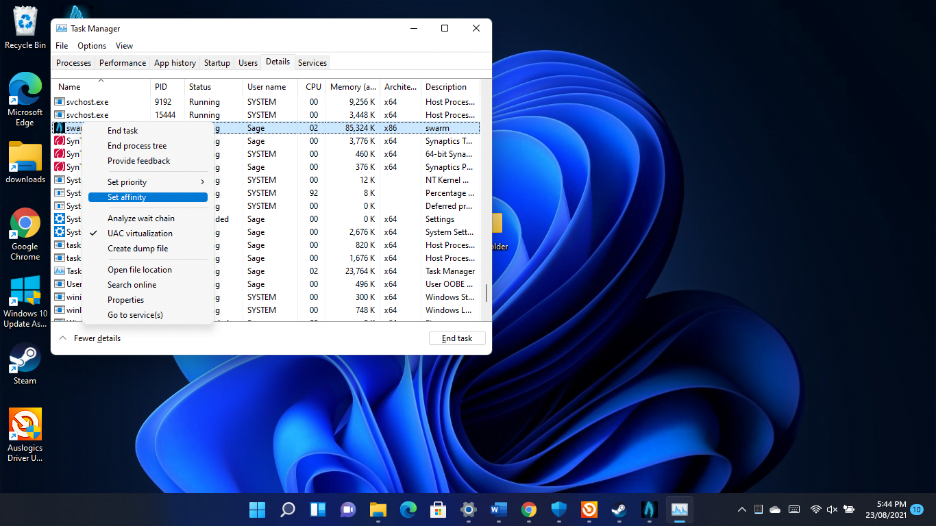 CPU Affinity in the context menu.