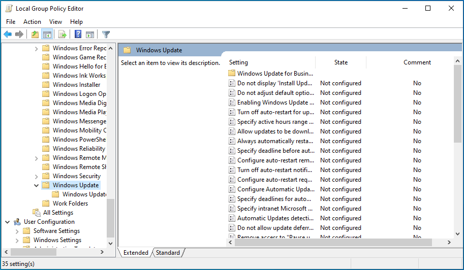 Click on <em>Windows Components</em> and then select <em>Windows Update</em>