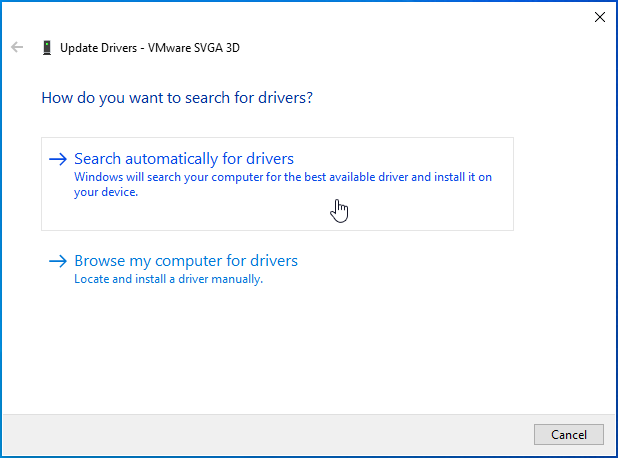 Click Search automatically for drivers