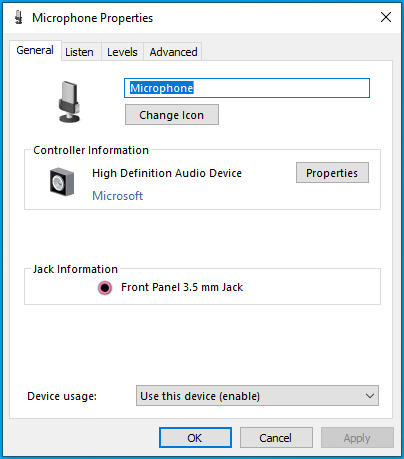 Navigate the Microphone Properties window.
