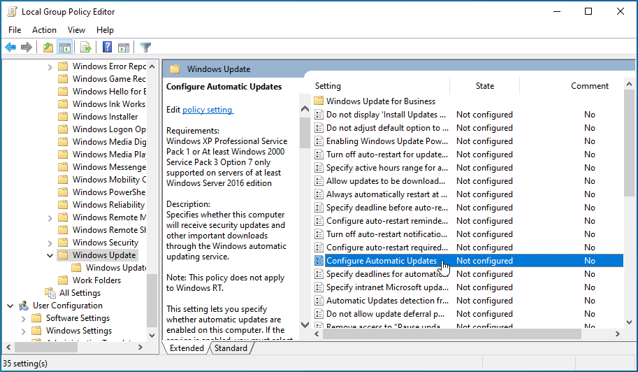 Locate the Configure Automatic Updates option and double-click on it