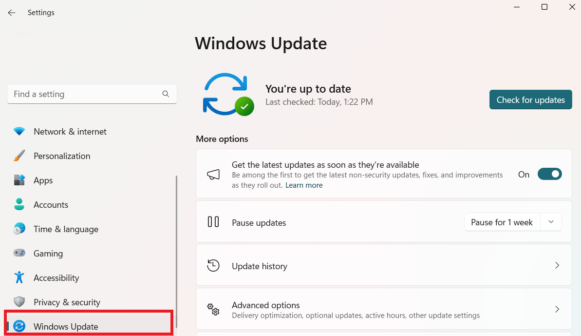 Click the “Check for updates” button