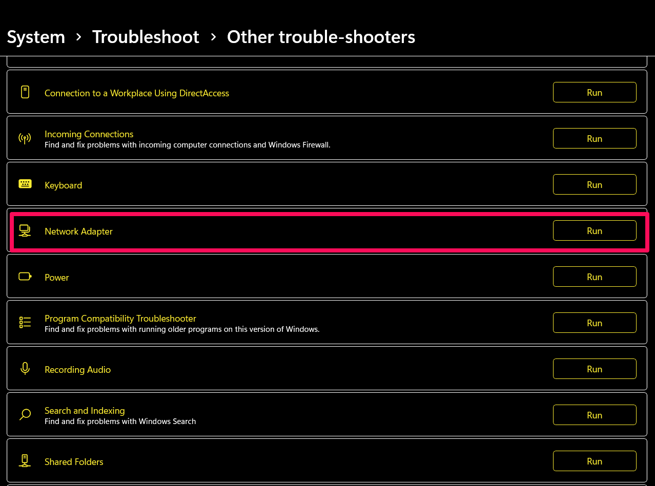Click Run to launch the troubleshooter