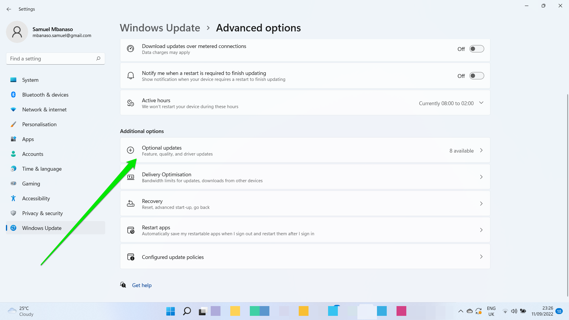 Go to the Additional Options section and click on Optional Updates